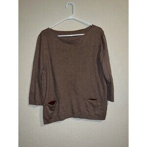 A.n.a Brown Two Pocket Tee Womens Cotton 3/4 Sleeve Crew Neck Size XL